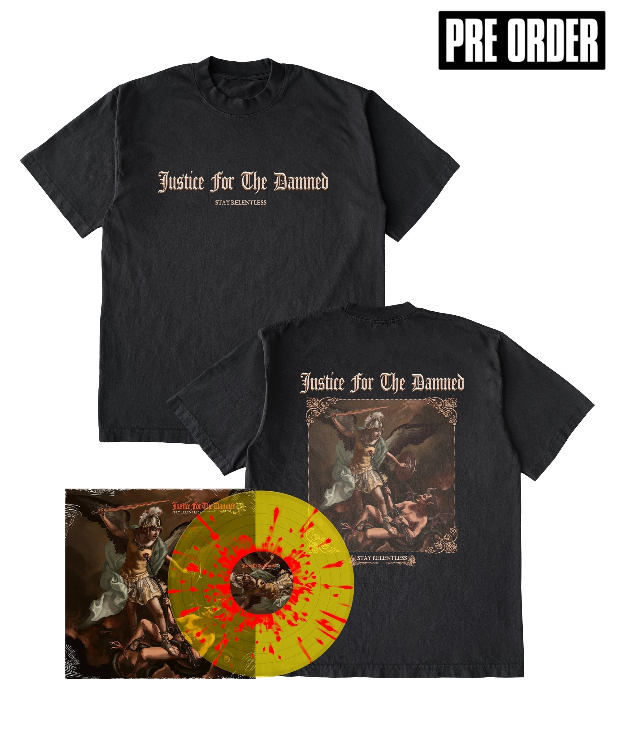 Justice For The Damned - Stay Relentless T-Shirt & Vinyl Bundle Hoodie, Sweatshirt | CoreVibeTees.com