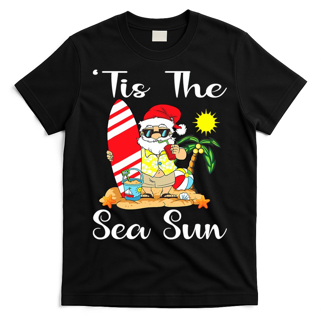 Tis The Sea Sun Christmas In July Santa Surfing Lake Party T-Shirt Hoodie, Sweatshirt | CoreVibeTees.com