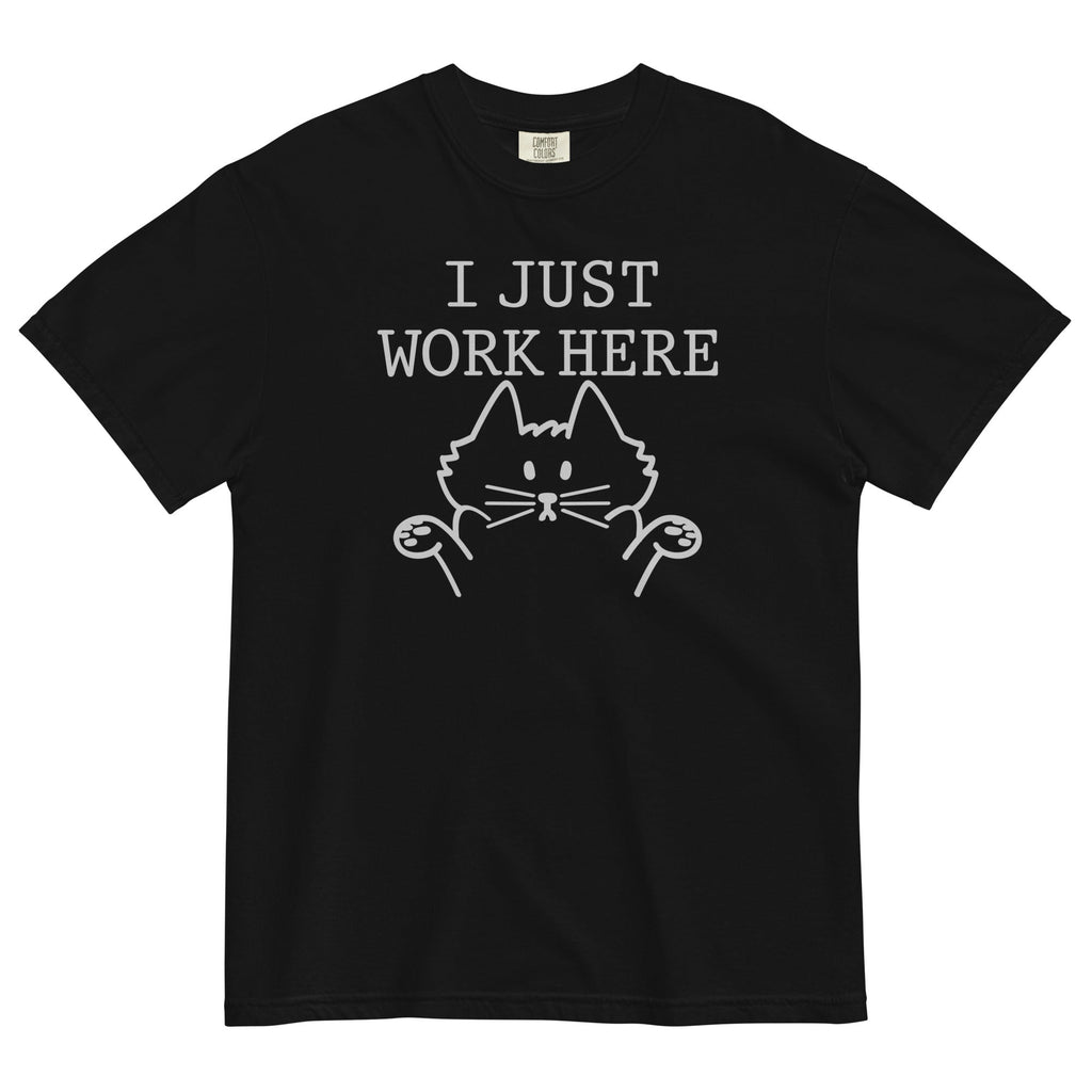 I Just Work Here Men's Relaxed Fit Tee Hoodie, Sweatshirt | CoreVibeTees.com (Image 1)