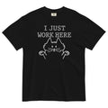 I Just Work Here Men's Relaxed Fit Tee Hoodie, Sweatshirt | CoreVibeTees.com (Image 1)