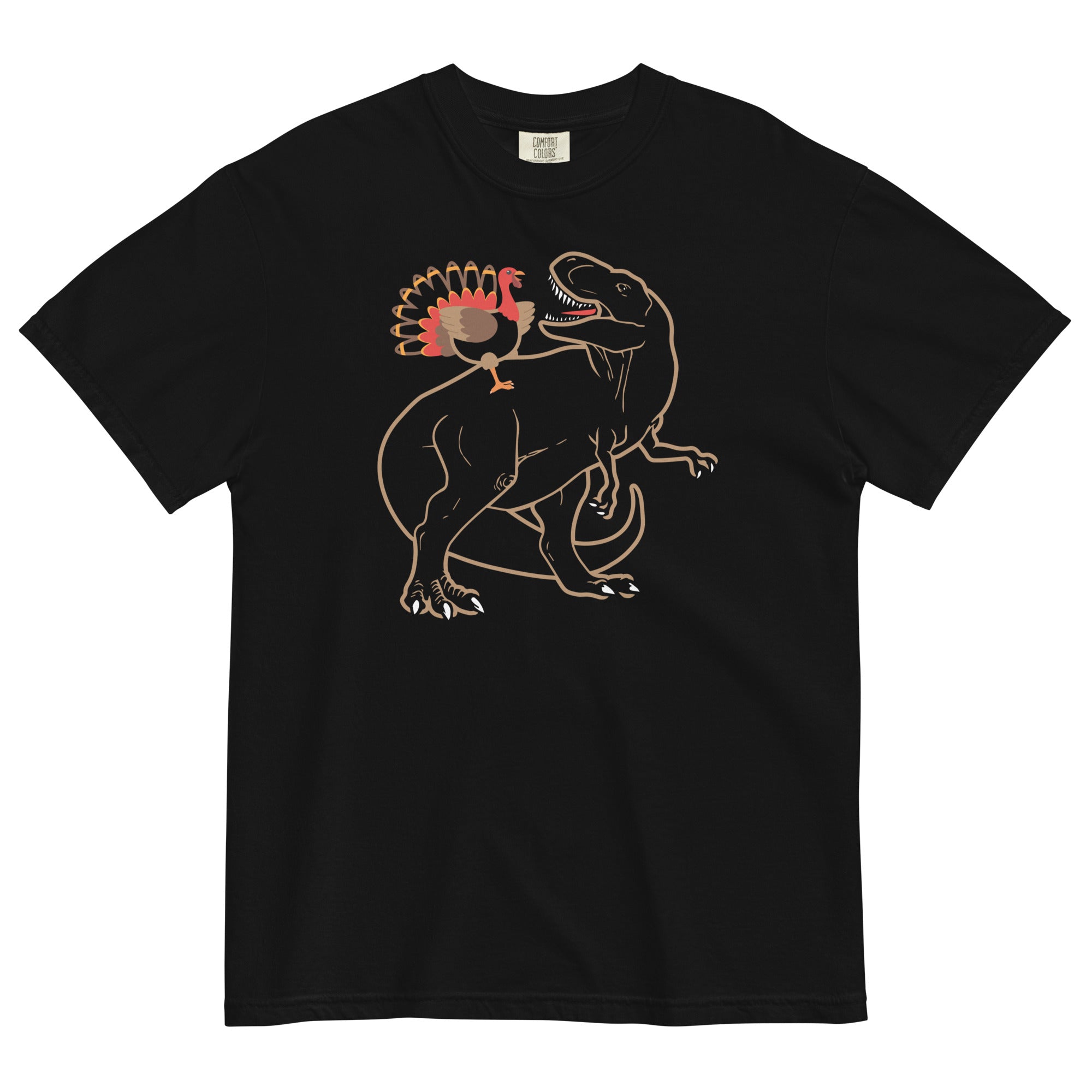 Turkey Riding T-Rex Men's Relaxed Fit Tee Hoodie, Sweatshirt | CoreVibeTees.com (Image 1)