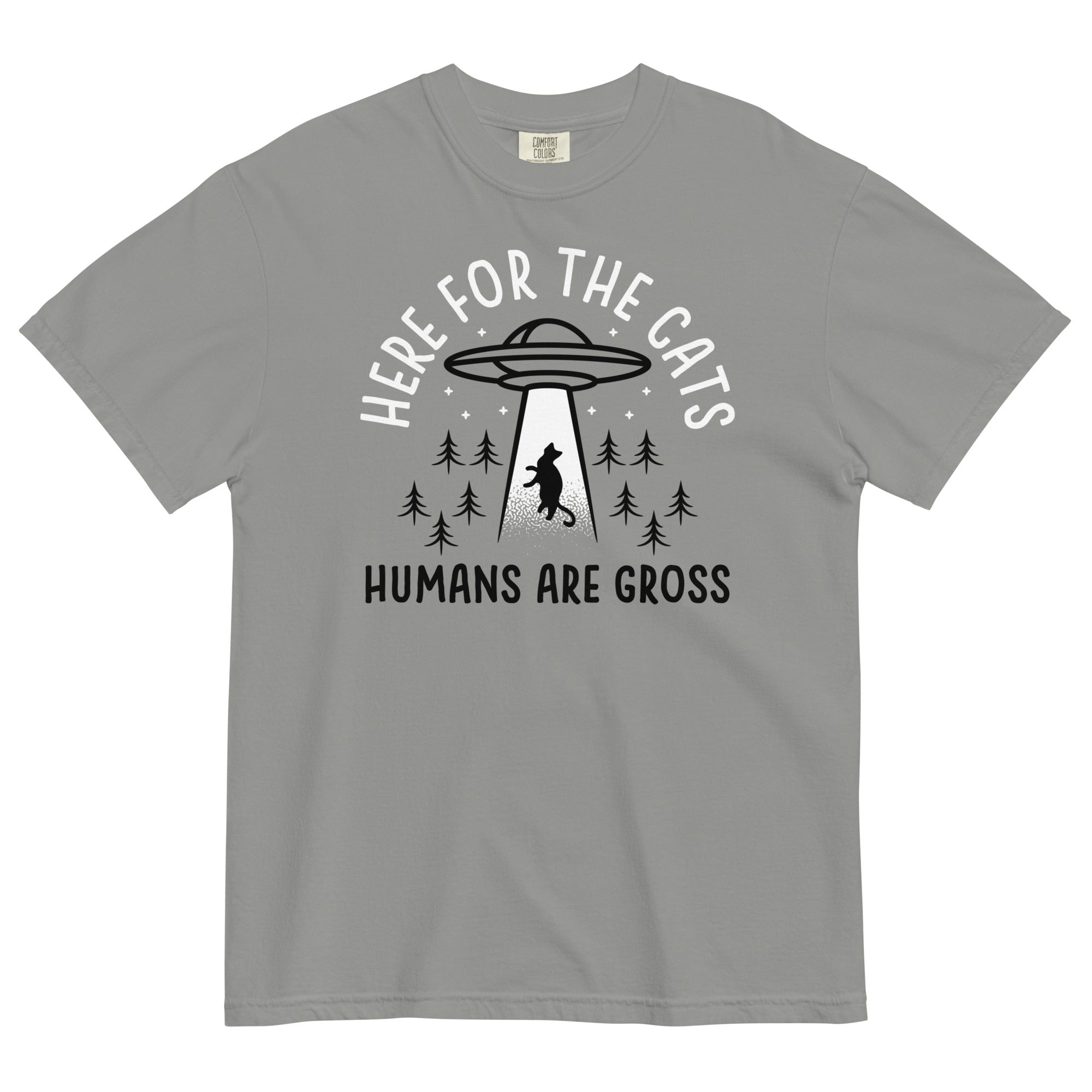 Here For The Cats, Humans Are Gross Men's Relaxed Fit Tee Hoodie, Sweatshirt | CoreVibeTees.com (Image 1)