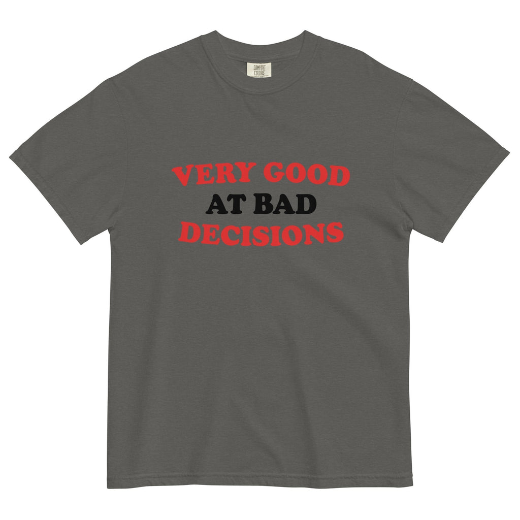 Very Good At Bad Decisions Men's Relaxed Fit Tee Hoodie, Sweatshirt | CoreVibeTees.com (Image 1)