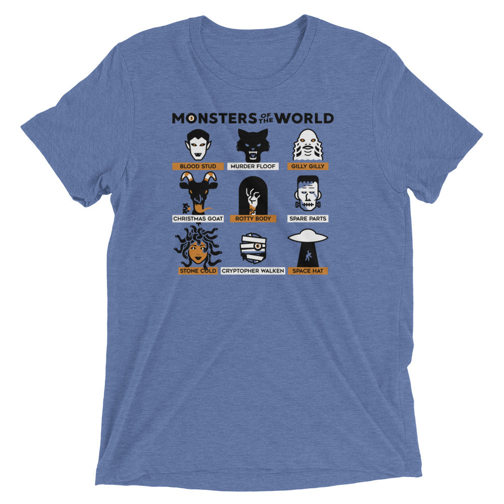Monsters Of The World Men's Tri-Blend Tee Hoodie, Sweatshirt | CoreVibeTees.com (Image 3)