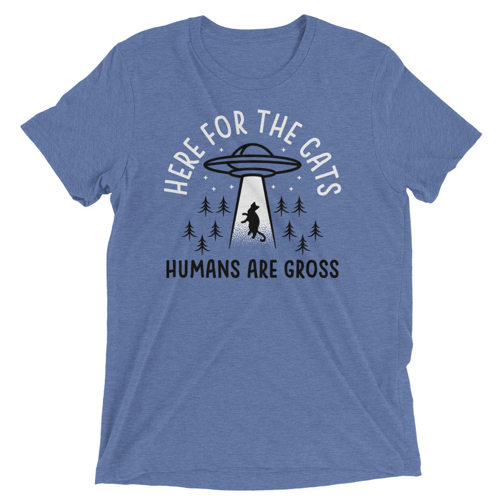 Here For The Cats, Humans Are Gross Men's Tri-Blend Tee Hoodie, Sweatshirt | CoreVibeTees.com (Image 1)