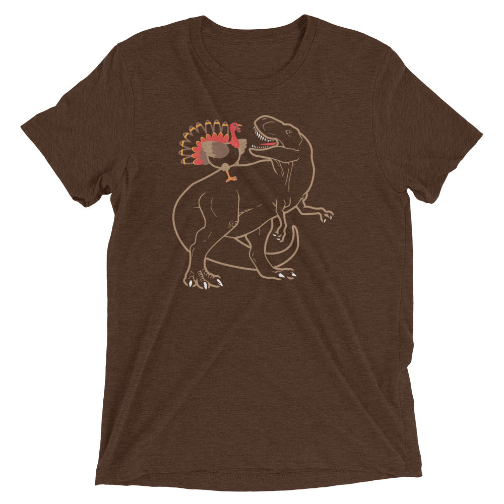 Turkey Riding T-Rex Men's Tri-Blend Tee Hoodie, Sweatshirt | CoreVibeTees.com (Image 3)