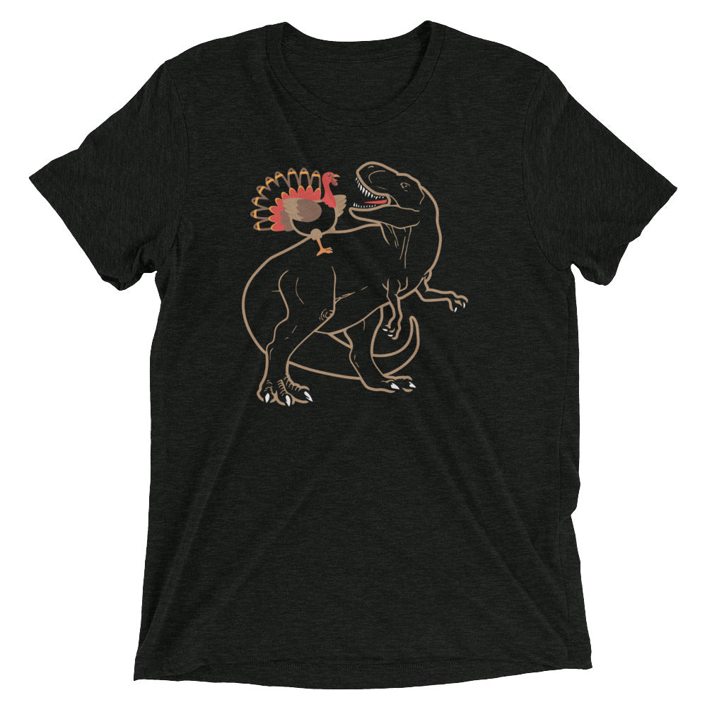 Turkey Riding T-Rex Men's Tri-Blend Tee Hoodie, Sweatshirt | CoreVibeTees.com (Image 1)