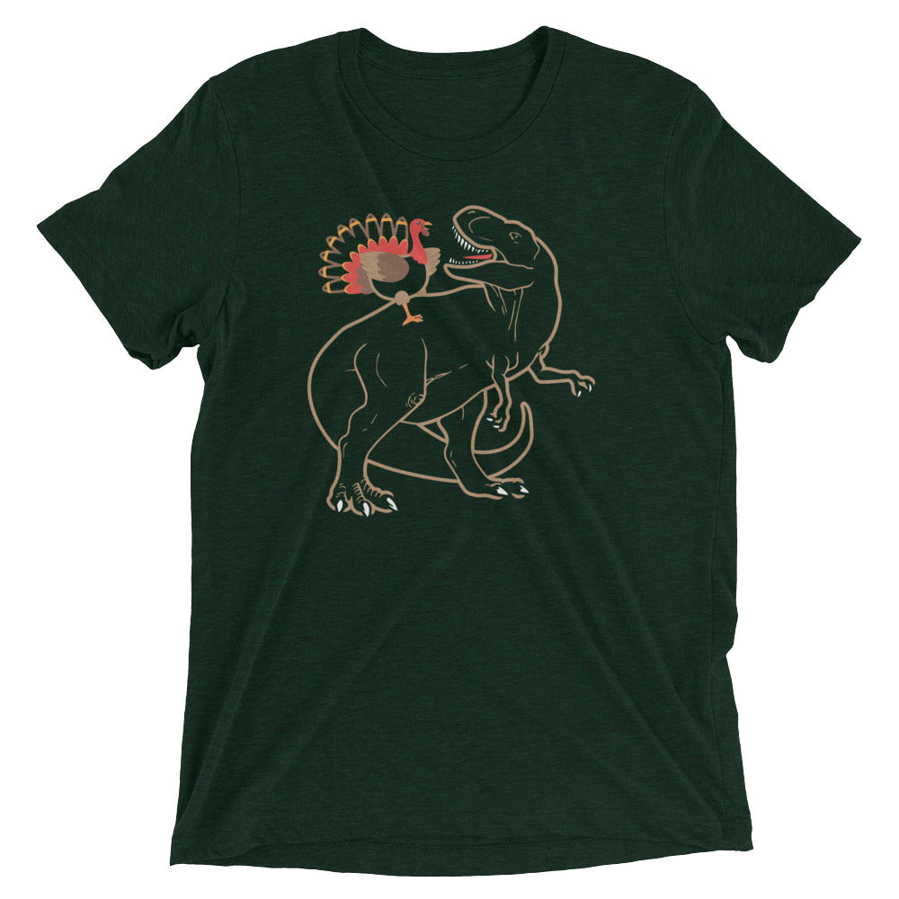 Turkey Riding T-Rex Men's Tri-Blend Tee Hoodie, Sweatshirt | CoreVibeTees.com (Image 2)
