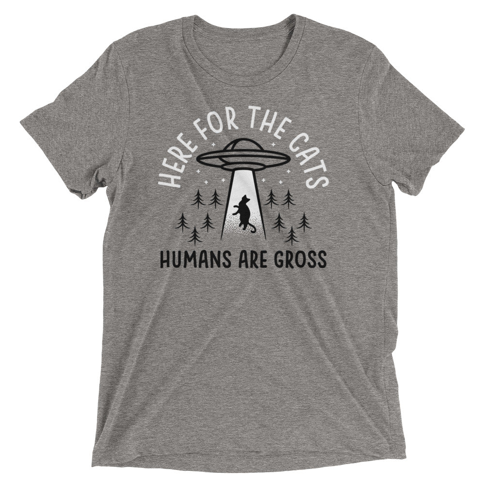 Here For The Cats, Humans Are Gross Men's Tri-Blend Tee Hoodie, Sweatshirt | CoreVibeTees.com (Image 2)