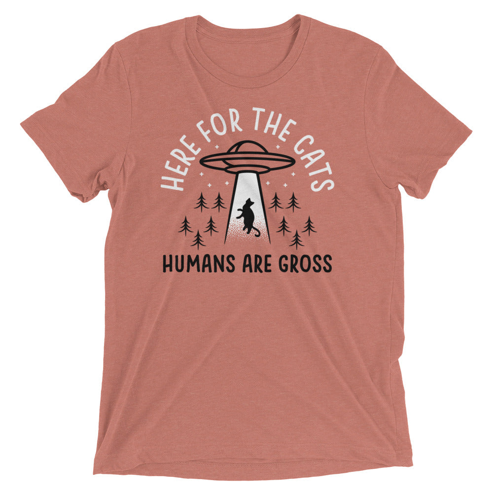 Here For The Cats, Humans Are Gross Men's Tri-Blend Tee Hoodie, Sweatshirt | CoreVibeTees.com (Image 3)
