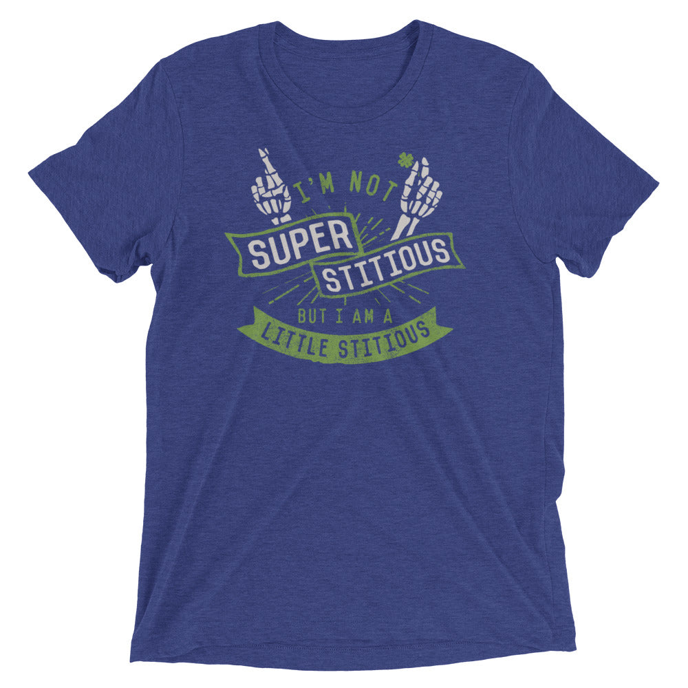 I'm Not Superstitious, But I Am A Little Stitious Men's Tri-Blend Tee Hoodie, Sweatshirt | CoreVibeTees.com (Image 2)