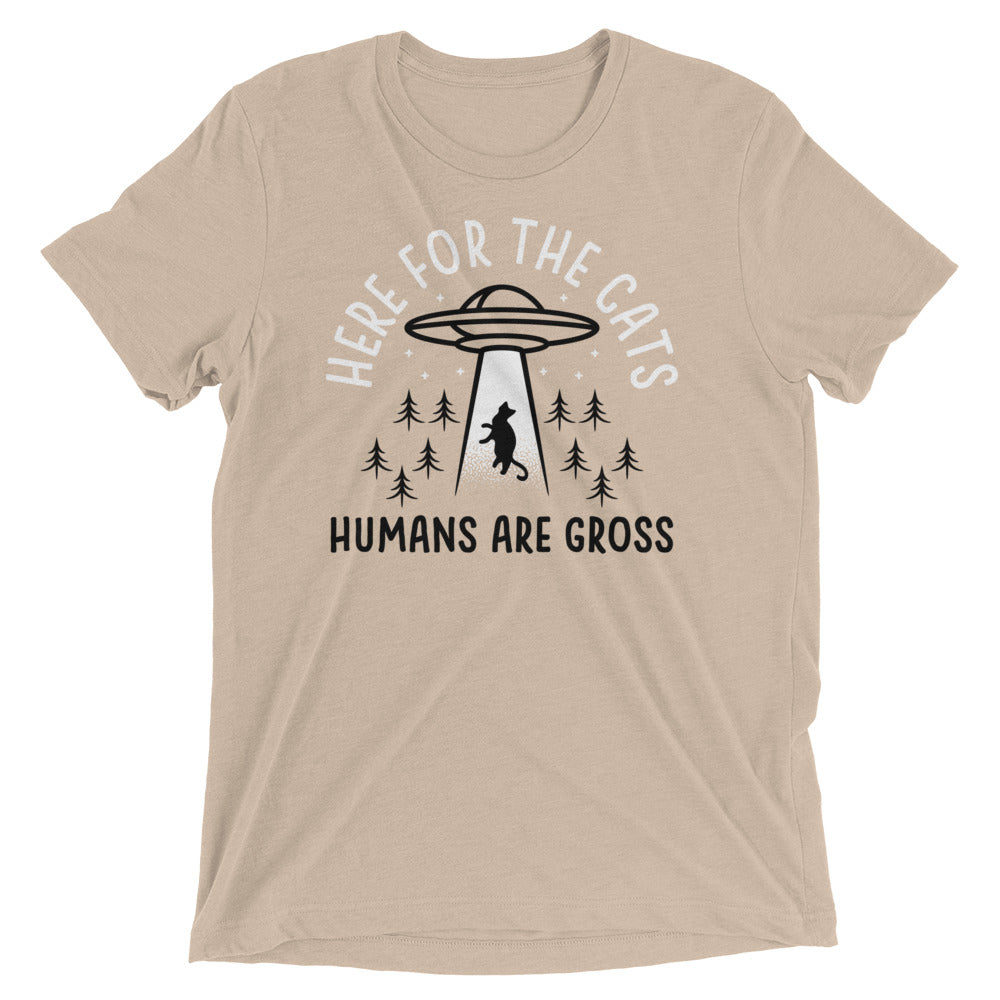 Here For The Cats, Humans Are Gross Men's Tri-Blend Tee Hoodie, Sweatshirt | CoreVibeTees.com (Image 4)