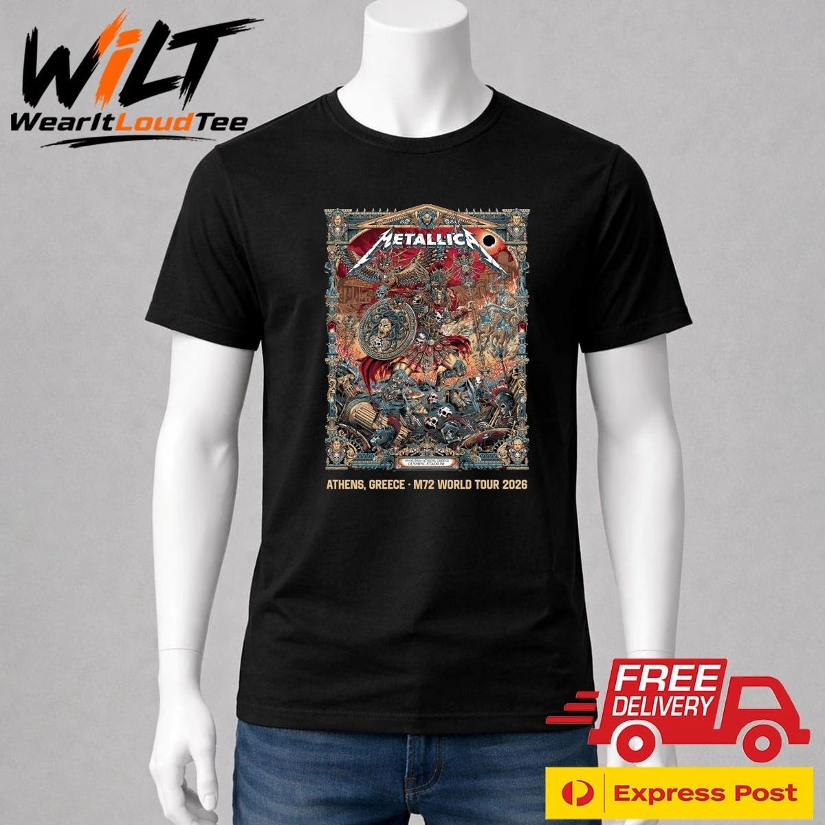Metallica at Olympic Stadium in Athens, Greece, on May 9, 2026, on the M72 World Tour Shirt