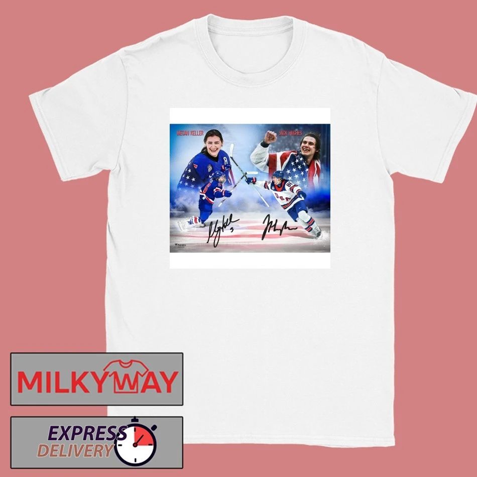 Us Hockey Jack Hughes Megan Keller 2026 Winter Olympics Gold Medal Autographed Shirt