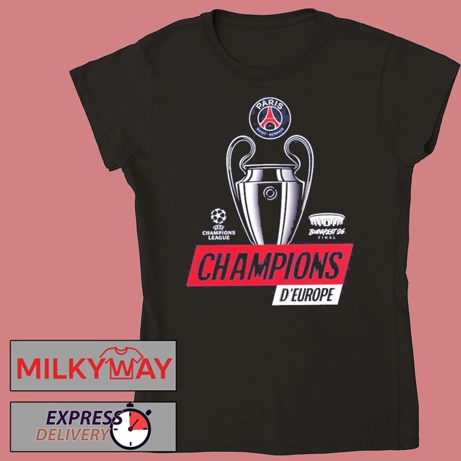 Paris Saint-Germain PSG UEFA Champions League Champions d’Europe 2026 Trophy T-Shirt