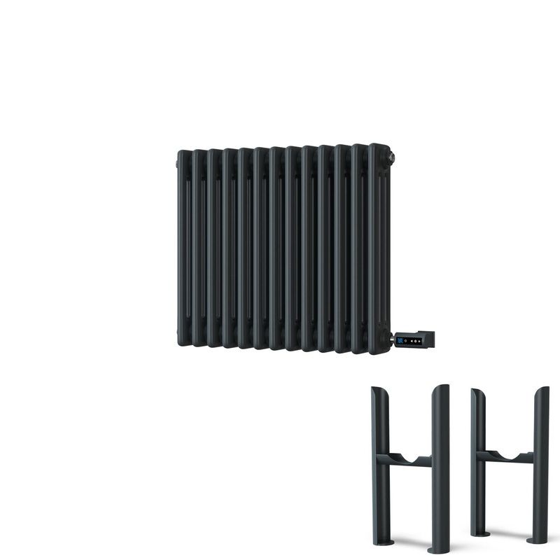Alpha – Anthracite Column Electric Radiator H500mm x W599mm 3 Column 600w Thermostatic WIFI – Feet Included