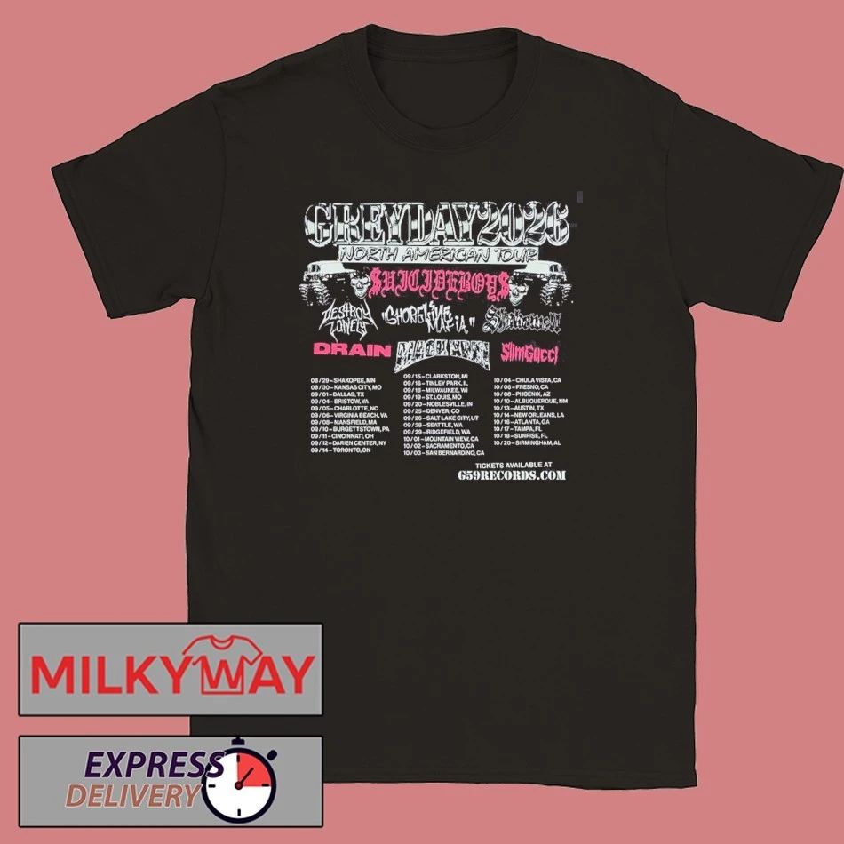 Suicide Boys Grey Day 2026 North America Tour Lineup With Schedule Dates Two Sided T-Shirt