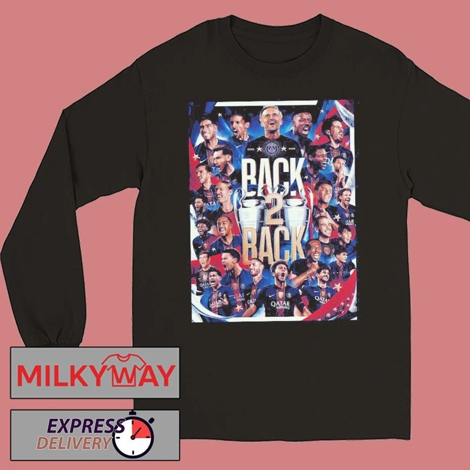 Paris Saint-Germain PSG Back 2 Back 2025 2026 UEFA Champions League Champions Navy T-Shirt