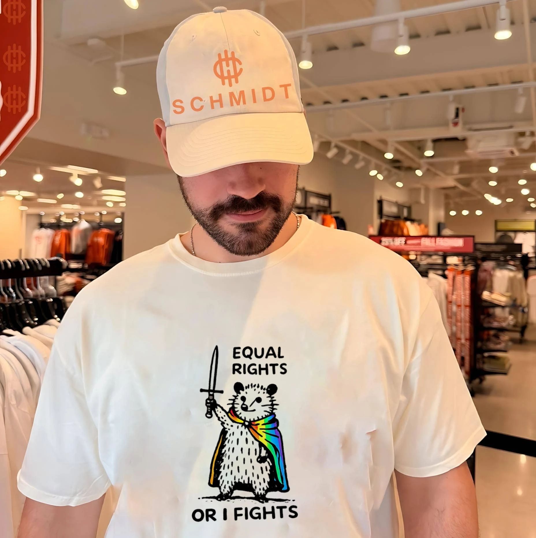 Equal rights or I fights possum wearing pride cape graphic shirt