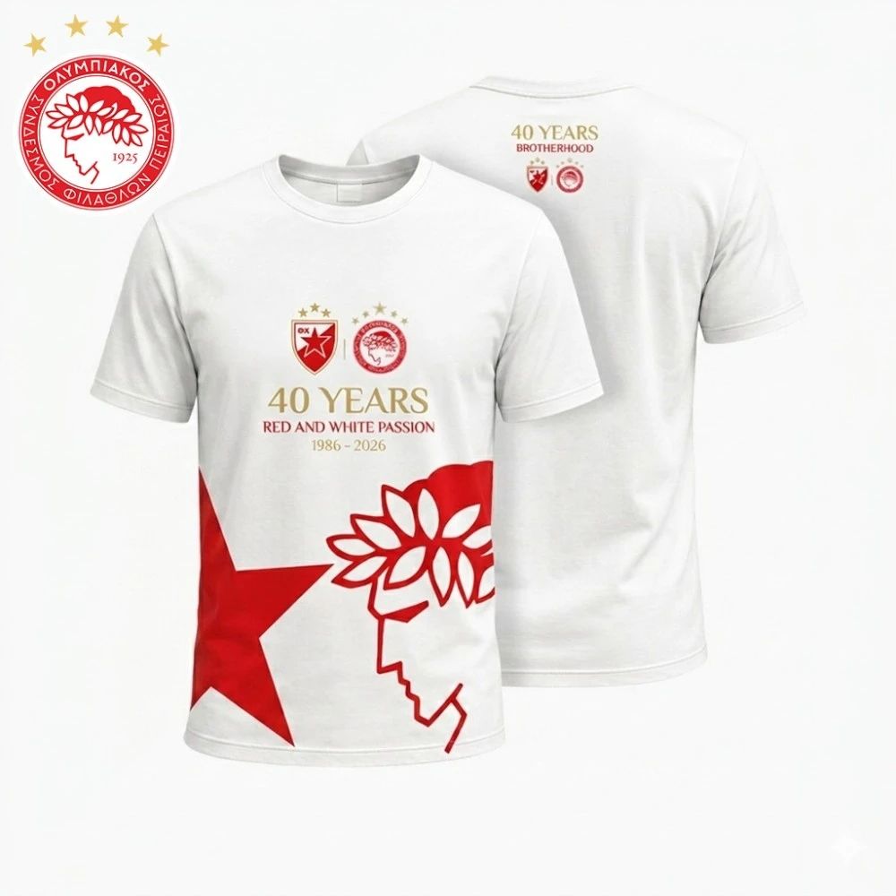 Olympiacos FC 40 Years Red And White Passion 1986-2026 Shirt