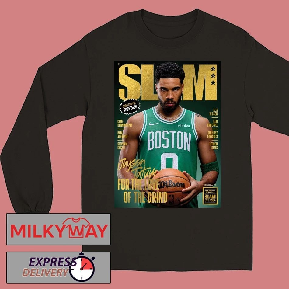 Jayson Tatum On Slam 261 Magazine Boston Celtics Gold Metal Version shirt