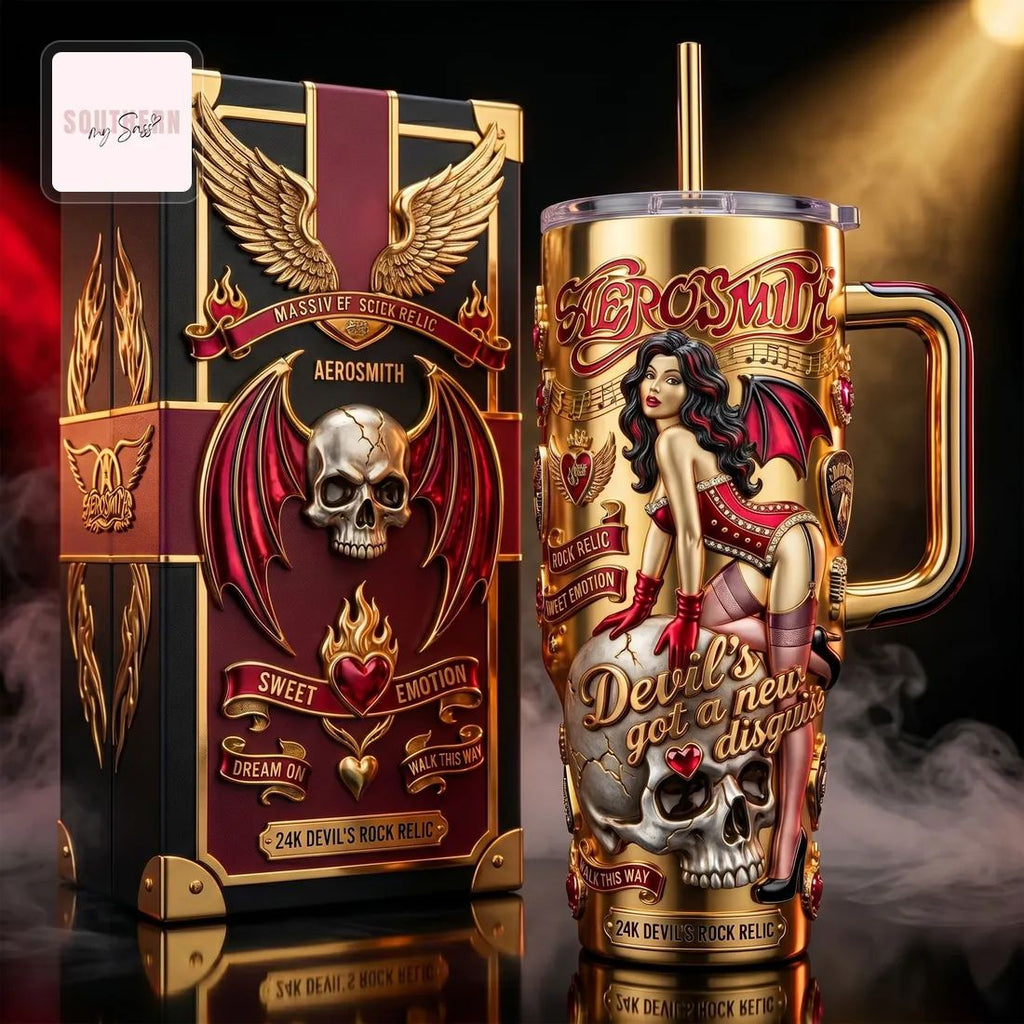Aerosmith “Devil’s Got a New Disguise” Luxury 30oz Gold Embossed Tumbler
