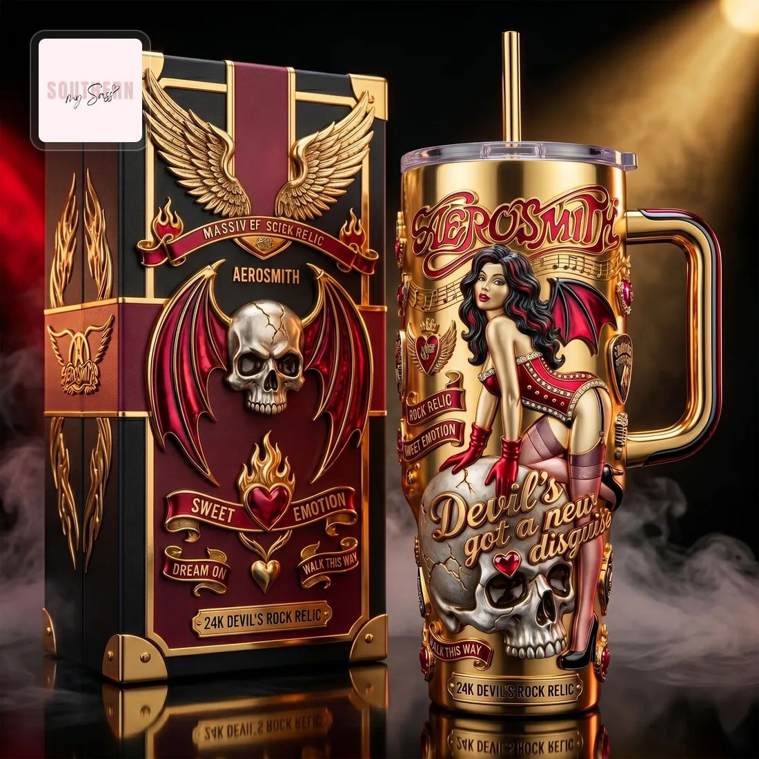 Aerosmith “Devil’s Got a New Disguise” Luxury 30oz Gold Embossed Tumbler