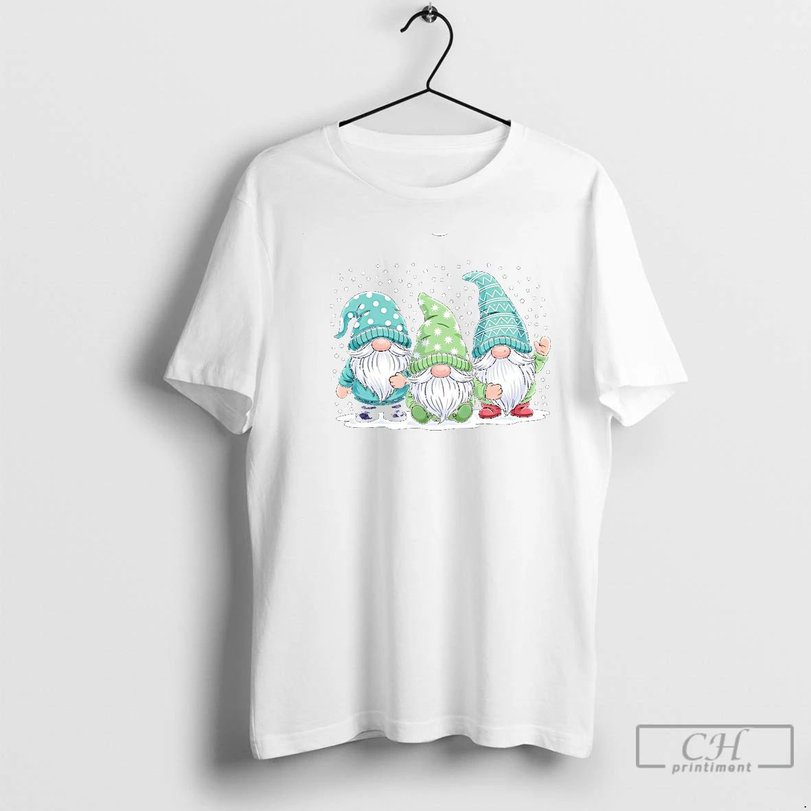 Classic Green Winter Gnomes Trio Snow Scene Christmas T Shirts