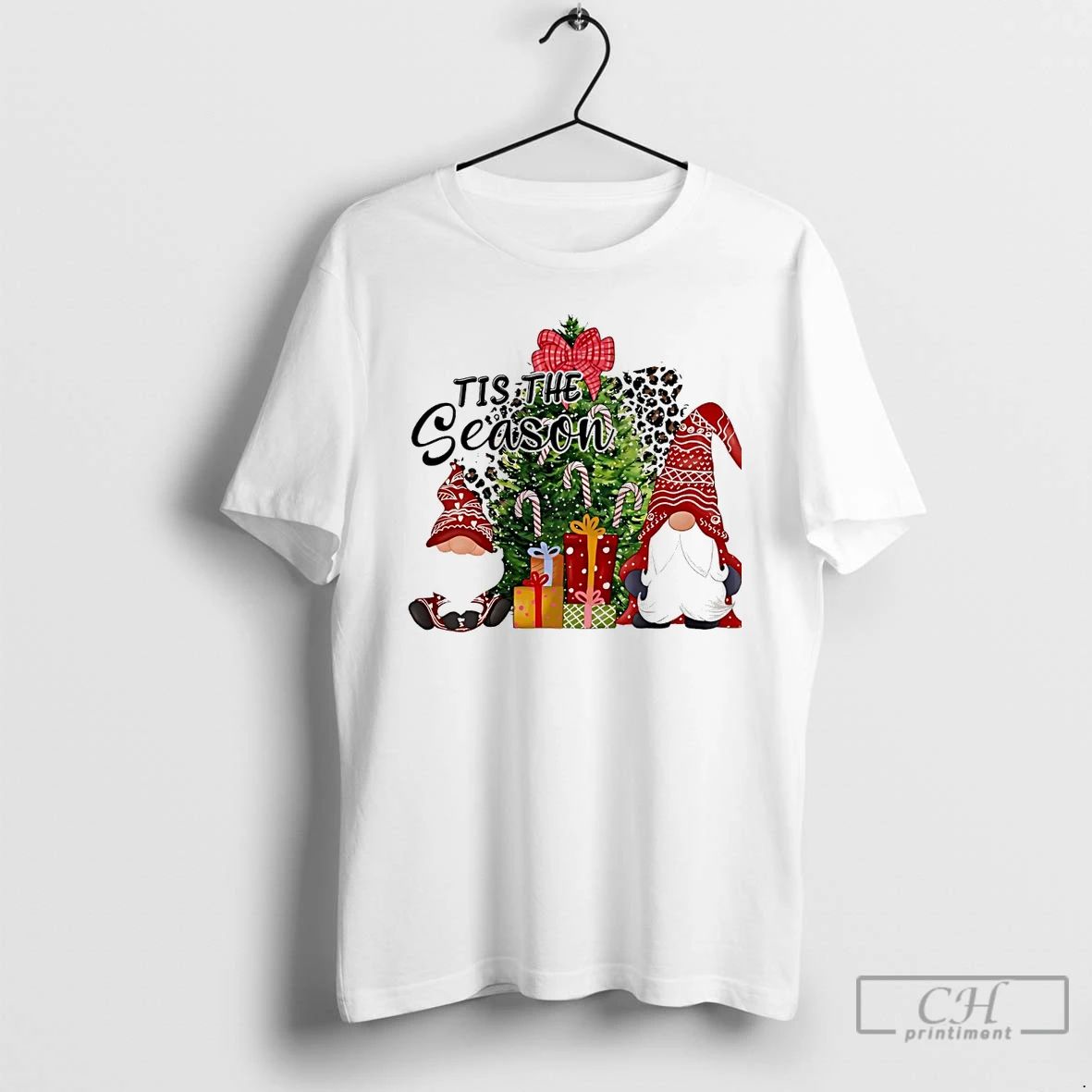 Classic Gnomes Leopard Tree Gifts Tis The Season Christmas White T Shirts