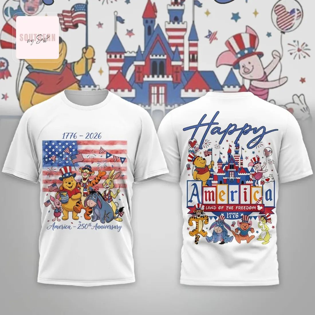 Winnie the Pooh America 250th Anniversary 1776-2026 Patriotic 4th of July 3D T-Shirt