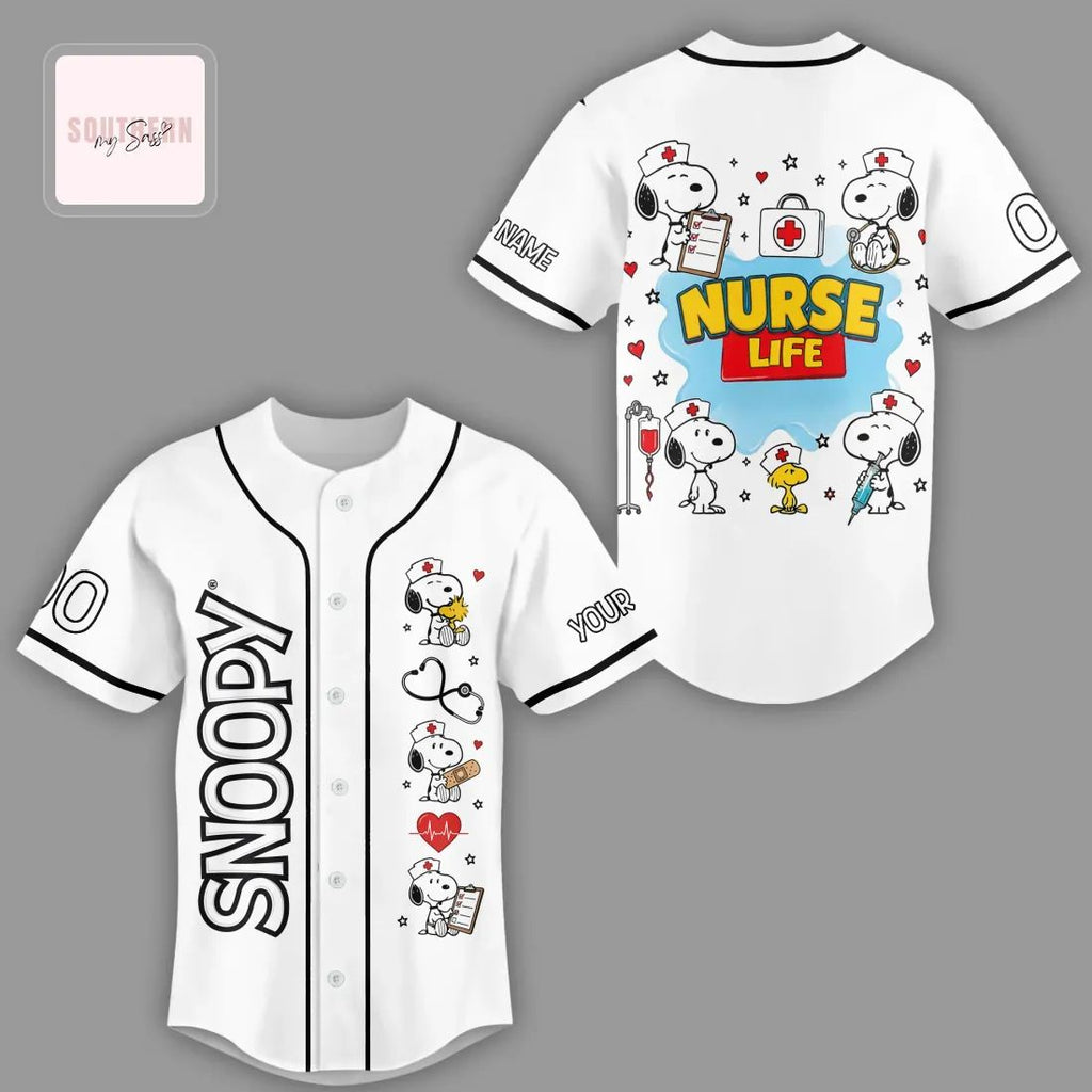 Snoopy Nurse Peanuts Cartoon Premium Healthcare Worker Baseball Jersey Shirt