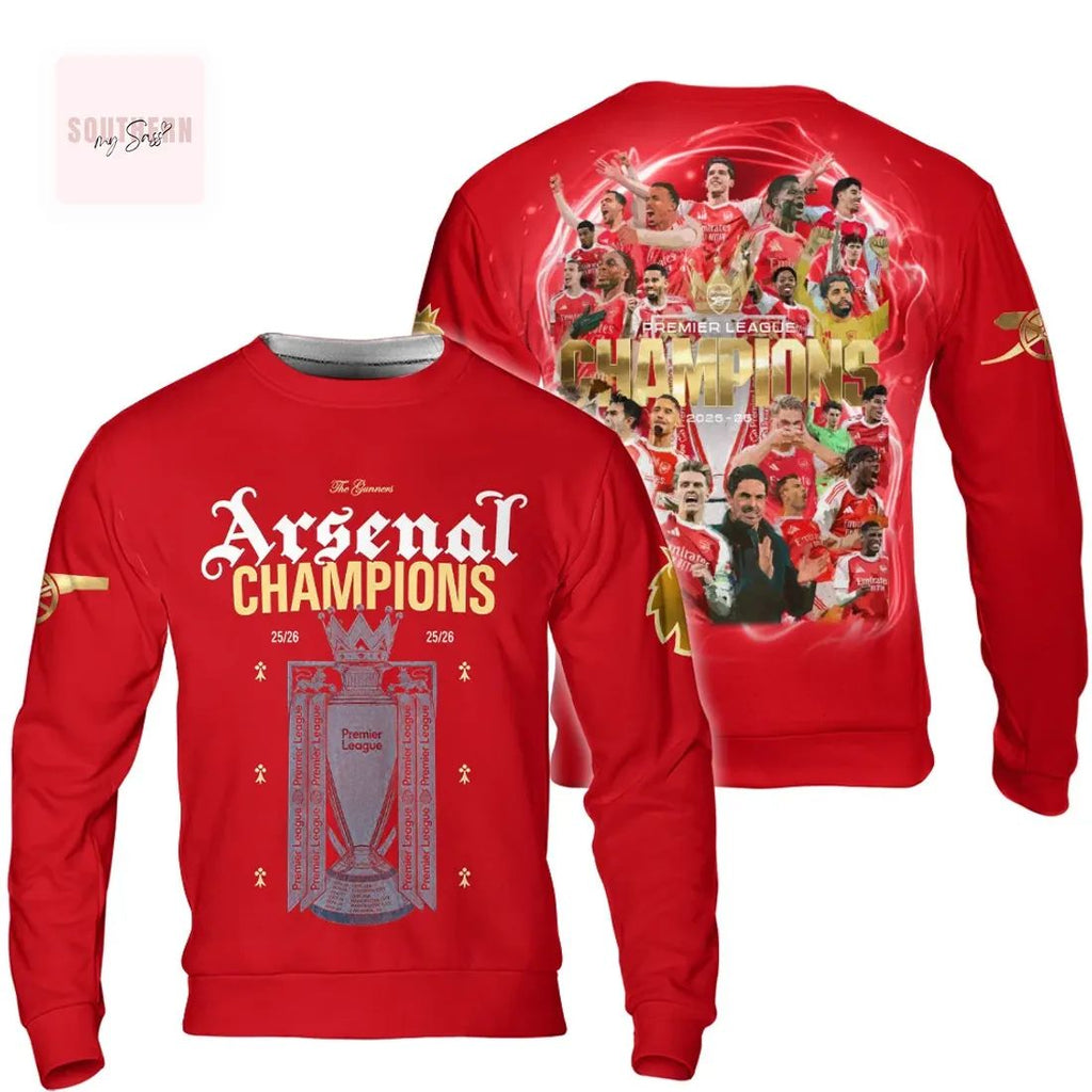 Arsenal 2025-26 Premier League Champions Players 3D T-Shirt