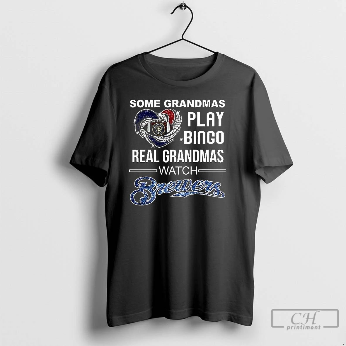 Classic Some Grandmas Play Bingo Real Grandmas Watch Milwaukee Brewers Baseball Diamond Heart T Shirts