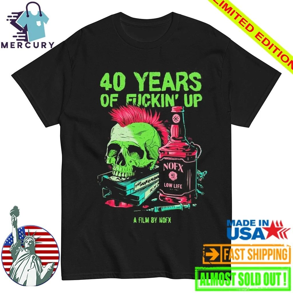 NOFX 2026 Bottle Skull 40 Years Of Fuckin Up Movie Shirt