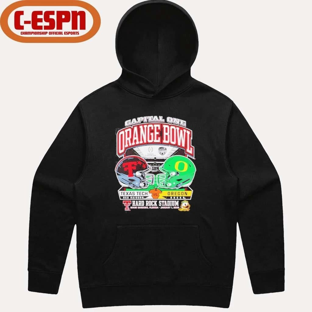 Texas Tech 2025 Orange Bowl Dueling Helmets vs. Oregon Shirt