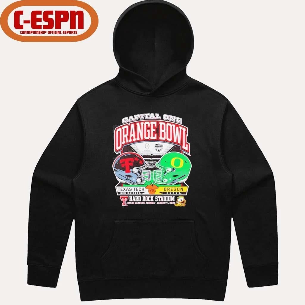 Texas Tech 2025 Orange Bowl Dueling Helmets vs. Oregon Shirt