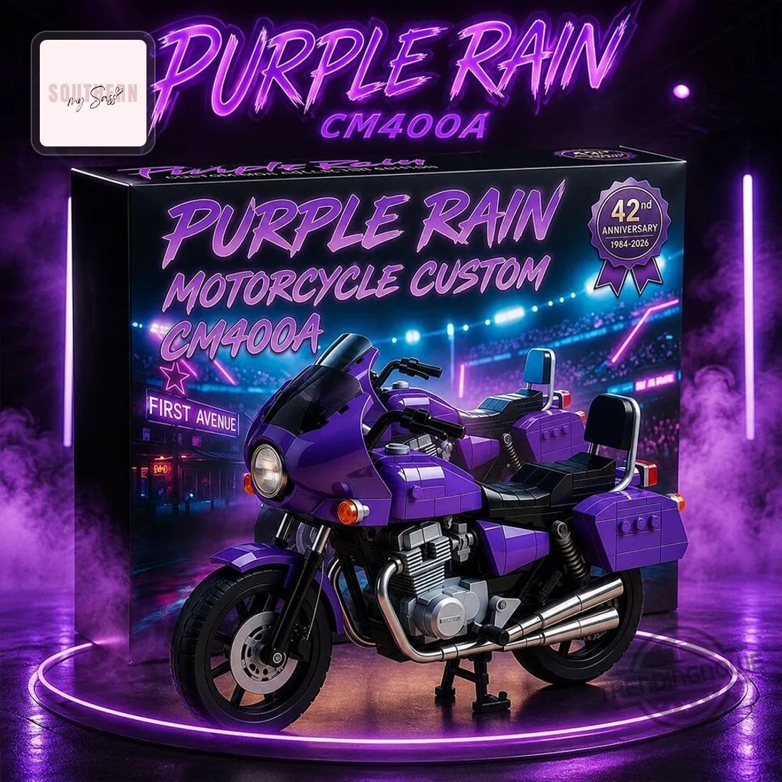 Purple Rain CM400A Custom Motorcycle 42nd Anniversary Commemorative Building Blocks Brick Set