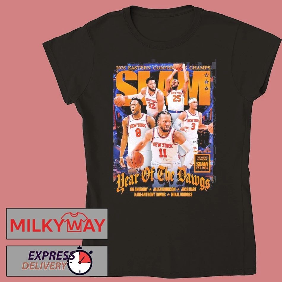 New York Knicks SLAM 262 Year Of The Dawgs 2026 Eastern Conference Champs Magazine Cover Orange Metal Editions Premium T-Shirt
