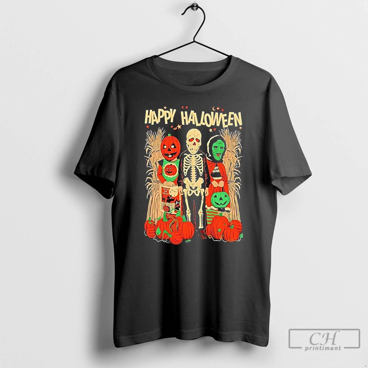 Classic Jack O Lantern Skeleton Monster Trio Happy Halloween T Shirts