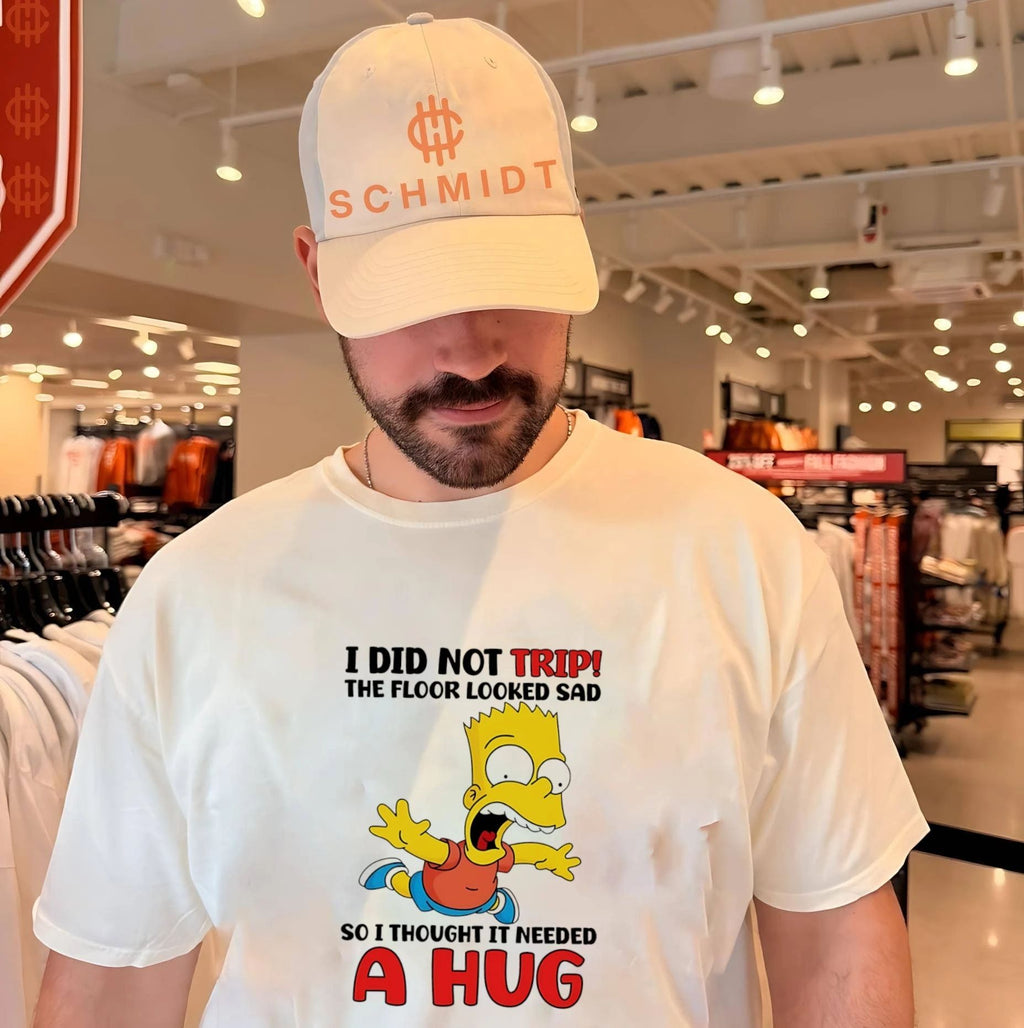 I did not trip the floor looked sad so I thought Bart Simpsons shirt