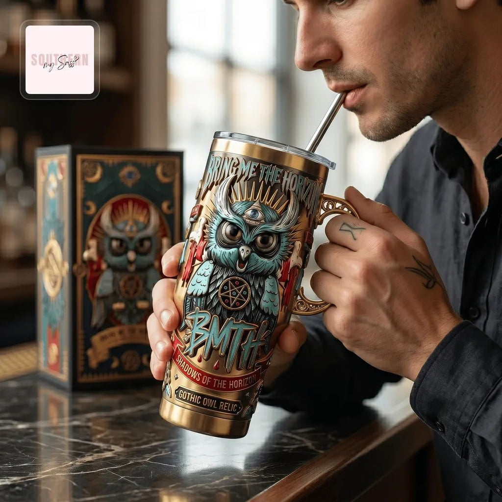 Bring Me The Horizon BMTH Gothic Owl Relic Edition 40oz Insulated Tumbler With Handle