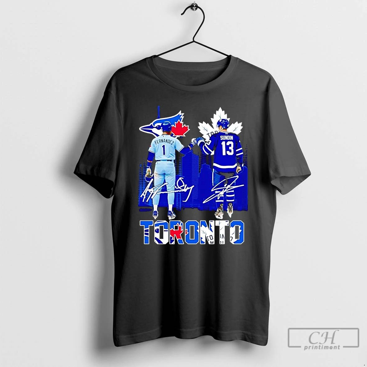 Classic Blue Jays Fernandez And Maple Leafs Sundin Fist Bump Toronto Skyline T Shirts