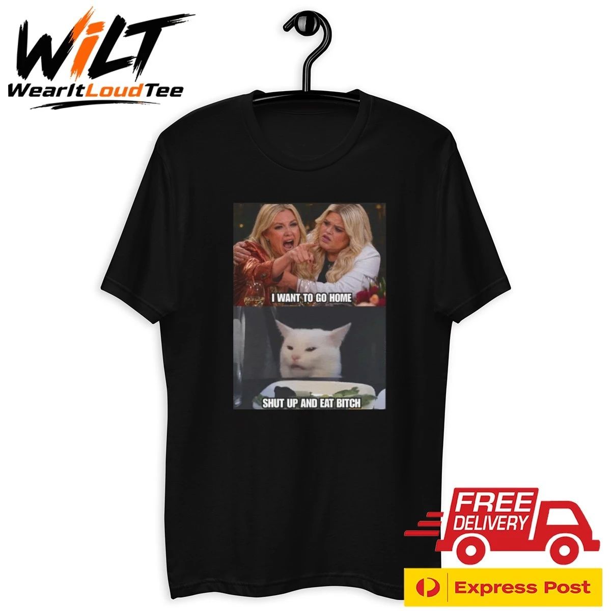 Erika Kirk and Druski I Want To Go Home Shut Up And Eat Bitch Smudge the Cat Meme Shirt