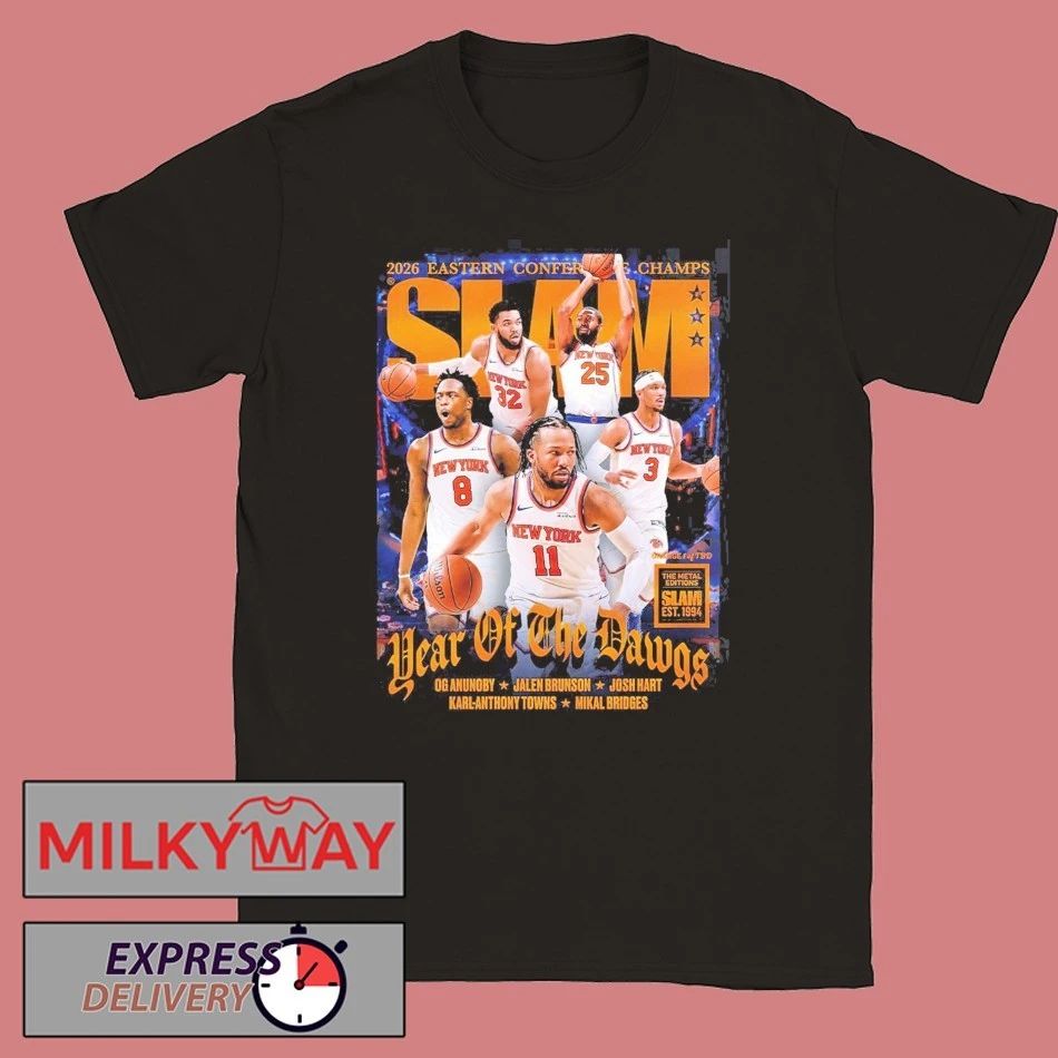 New York Knicks SLAM 262 Year Of The Dawgs 2026 Eastern Conference Champs Magazine Cover Orange Metal Editions Premium T-Shirt