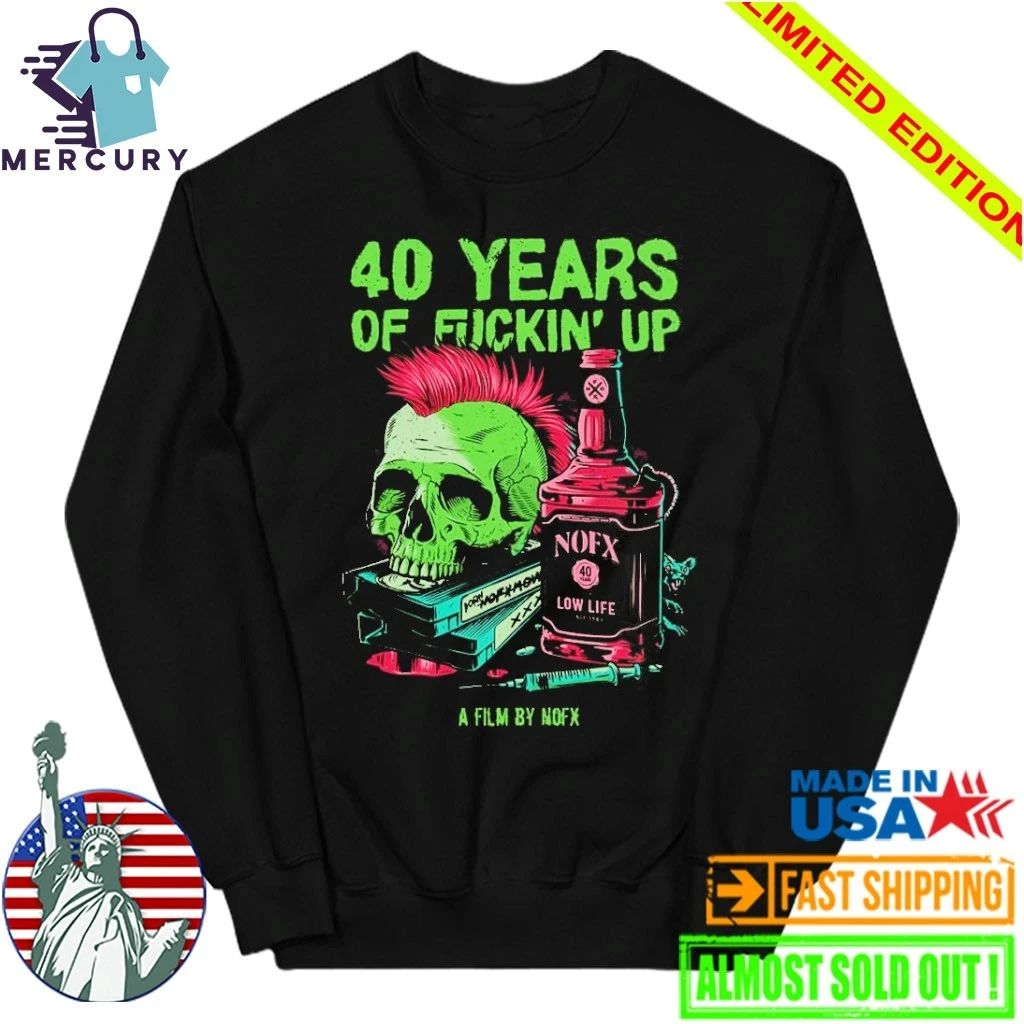 NOFX 2026 Bottle Skull 40 Years Of Fuckin Up Movie Shirt