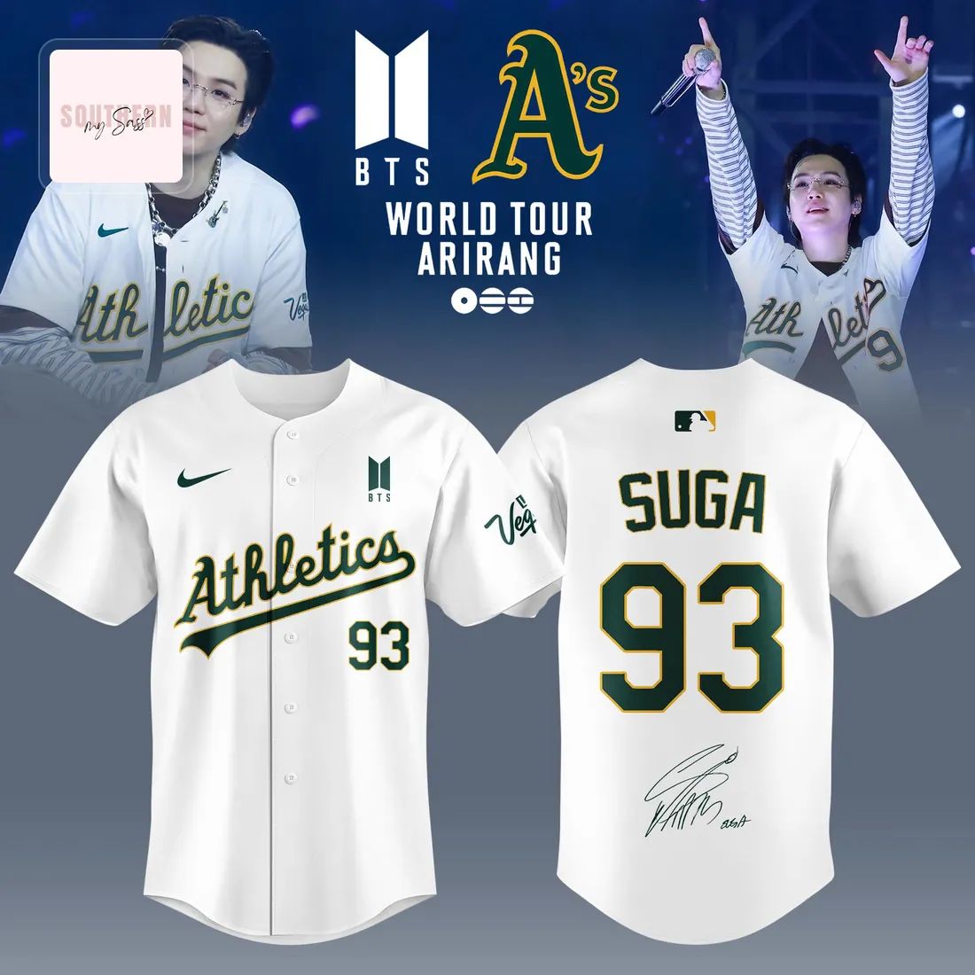BTS Suga 93 Athletics Las Vegas Limited Edition Baseball Jersey