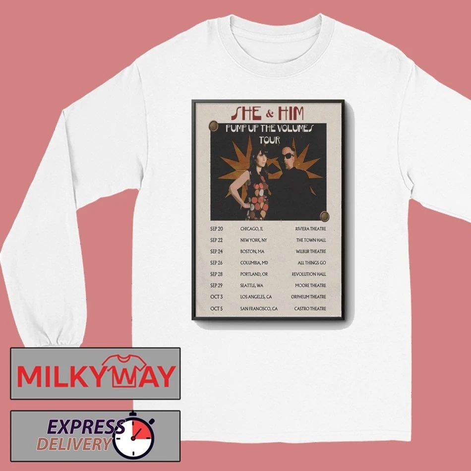 She and Him Announce 2026 Pump Up the Volumes Tour Poster shirt