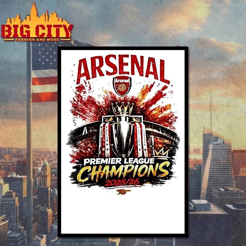 Arsenal Premier League Champions 2025 26 Retro Football Graphic Shirt