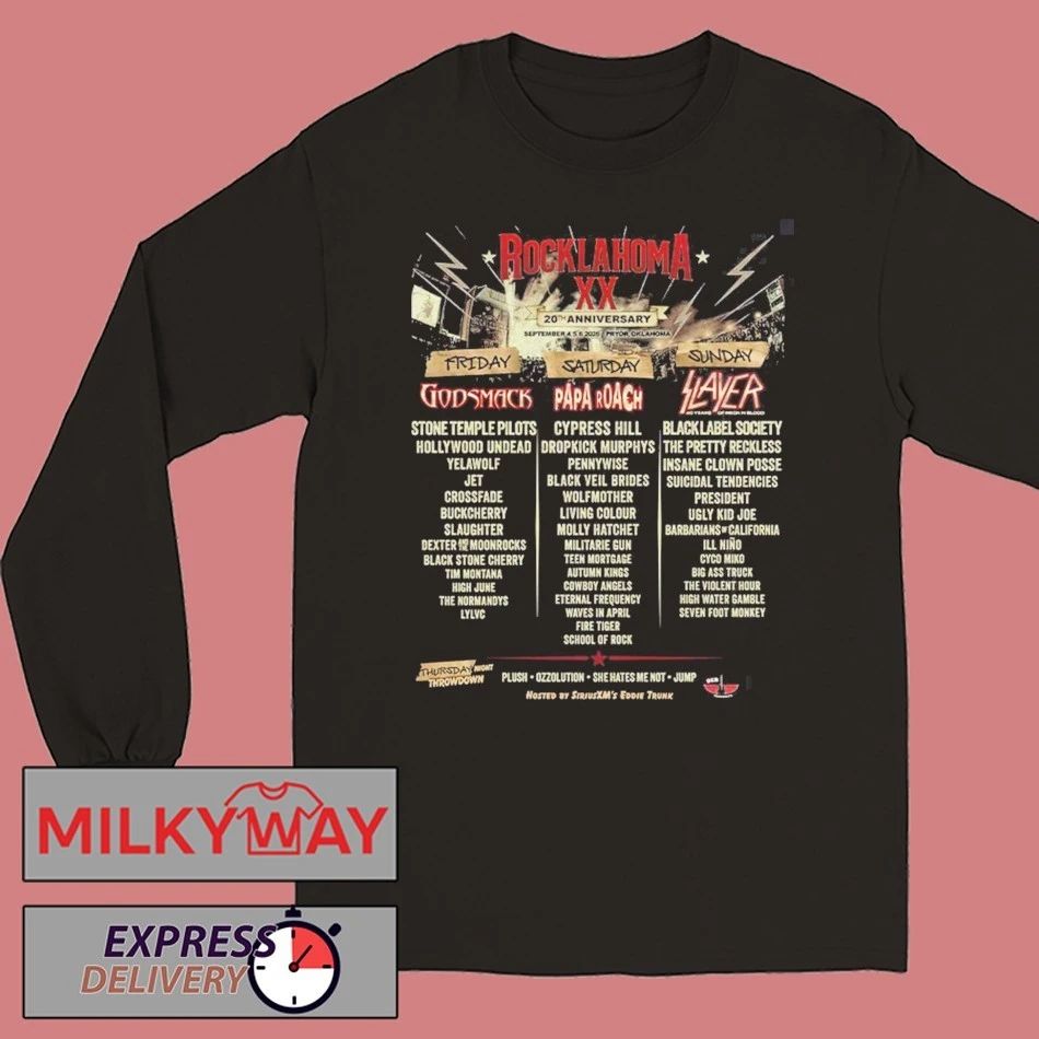 Rocklahoma 20th Anniversary 2026 Full Lineup In Pryor Oklahoma On September 4 5 6 2026 Two Sided T-Shirt