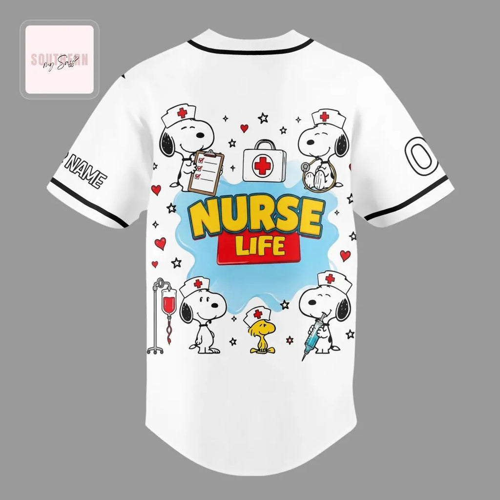 Snoopy Nurse Peanuts Cartoon Premium Healthcare Worker Baseball Jersey Shirt